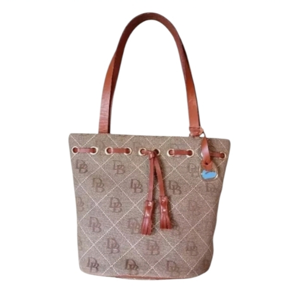 Dooney & Bourke Handbags - Vintage Dooney & Bourke Tassel Bucket Bag Monogram Charm Jacquard